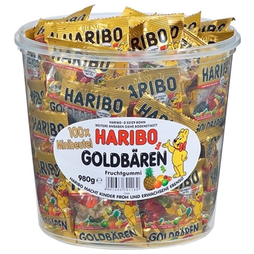 Billede af Haribo Goldbären Minibeutel in der Runddose 980 g.